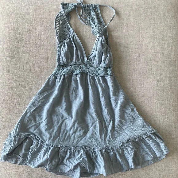 powder blue summer dress Light Blue Midi Summer Dress with Strappy Open Back Light Blue / Large main image 1
